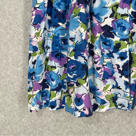Vintage Floral Print Blue Button Front Midi Skirt - Picture 3 of 13